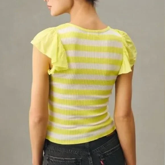Anthropologie t.la Striped Flutter Top in Size Medium - Picture 2 of 9